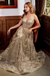 Floral and Vine Embellished Gold Leaf Gown